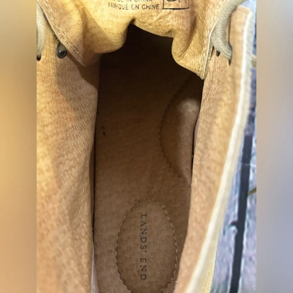 Lands End Classic Camel Brown Suede Lace Up Preppy Casual Chukka Ankle Boots 7